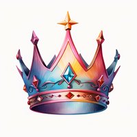 Royal crown with gradient colors from pink to blue, decorated with gems and ornate details, isolated on white background for design projects.