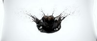Dark liquid splash with crown-like formation isolated on white background, suitable for beverage, cosmetics, and creative design projects.