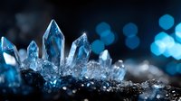 Sparkling blue crystal cluster with prismatic formations and bokeh lights creating magical mineral display for luxury jewelry and gemstone concepts.