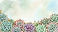 Watercolor succulent border with pastel green and purple plants on soft textured background for botanical design projects and natural decoration themes.