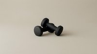 Pair of black dumbbells on neutral background, isolated for fitness and workout design projects.