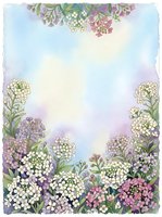 Watercolor floral frame with delicate spring flowers and soft pastel background for wedding invitations, greeting cards and romantic designs.