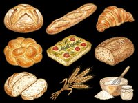 Assorted fresh baked bread, croissants, baguette, and wheat isolated on transparent background. Ready for bakery designs, menus, t-shirts, clipart, and print-on-demand products.