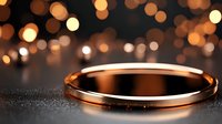 Rose gold wedding ring on dark surface with warm bokeh lights creating romantic atmosphere for jewelry photography and bridal designs.