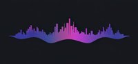 Colorful gradient audio wave visualization in pink and purple on dark background, sound frequency spectrum display for music or voice recording analysis.