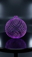 Glowing purple wireframe sphere with geometric grid pattern on dark surface, suitable for technology, digital art, and modern design projects.
