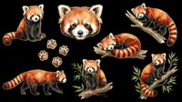 Red panda isolated on transparent background, ready for t-shirt design, clipart, stickers, sublimation and print-on-demand products. Multiple poses and paw prints included.