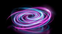 Neon spiral light trails in vibrant pink and blue colors creating dynamic swirling motion effect on black background for modern digital design projects.