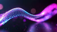 Abstract glowing wave of sparkling particles flowing with magical purple and blue light effect on dark background, creating dynamic motion design element.