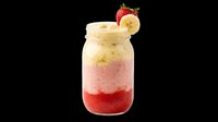 Layered strawberry banana smoothie drink in glass jar isolated on transparent background, ready for beverage menu design, recipe blogs, cafe graphics, print materials, and digital culinary projects.