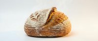 Freshly baked artisan sourdough loaf with crispy crust and flour dusting, isolated on white background for bakery, food, and culinary design use.