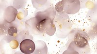 Elegant abstract background with blush pink and mauve watercolor circles, gold glitter dots and sparkles on white. Luxurious modern design for wedding invitations.