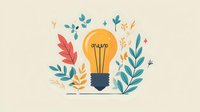 Glowing yellow light bulb surrounded by colorful floral elements and leaves in modern minimalist style on beige background, creative innovation concept.
