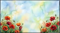 Watercolor poppy flowers border on soft pastel background with copy space, perfect for greeting cards, invitations, and nature-themed designs.