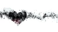 Black smoke heart shape dissolving into abstract swirling pattern with subtle pink accent on white background, romantic dark artistic design element.