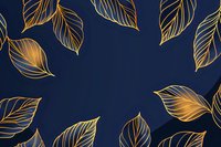 Elegant golden leaves with delicate line art pattern scattered on deep navy blue background, creating luxurious botanical design for wallpaper and textiles.