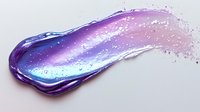 Holographic liquid cosmetic smear with iridescent purple blue gradient and glitter particles isolated on white background for beauty and makeup design.