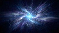 Bright blue light burst exploding in deep space with glowing rays and stars, evoking cosmic energy, warp speed, and universe exploration.
