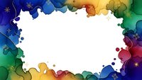 Colorful watercolor frame border with rainbow paint splashes and stars on white background for creative design projects and artistic presentations.