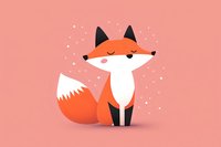 Cute cartoon fox with closed eyes sitting on pink background surrounded by tiny white dots, perfect for children's designs.