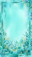 Turquoise watercolor background with ornamental flourishes and decorative frame border, isolated on white space for design projects, invitations, and creative layouts.