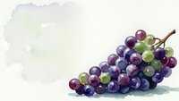 Watercolor grape cluster with purple and green berries on light background for wine labels, kitchen decor and culinary designs.