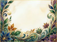 Ornate floral border frame with colorful leaves and scrollwork on cream background, isolated design element for invitations, certificates, and decorative layouts.