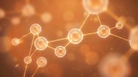 Abstract network connections with glowing nodes and lines on warm orange background with bokeh effects for technology and communication concepts.