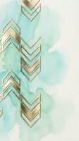 Mint green watercolor background with gold geometric chevron arrows creating elegant modern abstract art for luxury branding and sophisticated design projects.