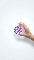 Hand holding purple growth icon with upward arrow on white background, isolated for business and startup design use.