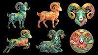 Ornate ram and goat silhouettes with intricate mandala patterns, isolated on transparent background. Ready for t-shirt design, clipart, stickers, sublimation, and print-on-demand products.