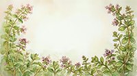 Botanical illustration with delicate purple flowering plants and green foliage framing cream background, suitable for stationery, invitations, and decorative design projects.
