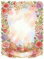 Floral frame with roses, peonies, and decorative hearts on white background, isolated and ready for wedding invitations, greeting cards, and design projects.