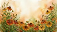 Watercolor autumn wildflower border with orange marigolds and green foliage on warm beige background for seasonal greeting cards and botanical designs.