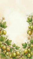 Gooseberry branches with green leaves and golden fruits frame cream background, isolated botanical illustration for recipe cards, food packaging, kitchen decor, and culinary design projects.