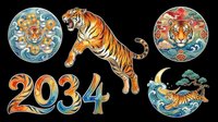 Isolated tiger and 2024 number design elements on transparent background, ready for t-shirt printing, clipart, stickers, sublimation, and print-on-demand products.