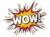 Comic book style WOW exclamation burst with colorful explosion rays and halftone dots on white background for pop art designs and promotional materials.