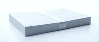 Stack of blank white papers with gray edges on white background, suitable for printing, publishing, stationery design, and office supplies.
