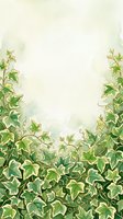 Watercolor ivy vines with green variegated leaves frame bottom and sides of cream background, creating botanical border design suitable for invitations, stationery, and greeting cards.