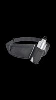 Running belt with water bottle holder, isolated on transparent background. Dark gray fanny pack with zipper pocket, ready for stickers, print on demand, and t-shirt design use.
