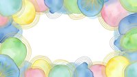 Watercolor circles frame with pastel colors creating decorative border on white background for spring designs, invitations and creative projects.
