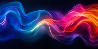 Vibrant multicolored smoke waves flow horizontally against black background, featuring dynamic blend of blue, purple, pink, and orange hues in smooth ethereal motion.