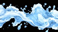 Fresh water splash with dynamic waves and droplets flowing horizontally on black background, blue aqua motion effect for refreshing drink advertising.