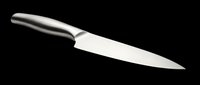Sharp chef knife with stainless steel handle isolated on transparent background, ready for culinary design, t-shirt graphics, clipart, and print-on-demand products.