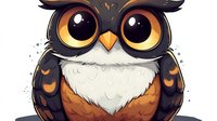 Cute cartoon owl with big yellow eyes and fluffy brown feathers on white background, isolated character design for stickers, greeting cards and children products.