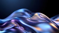 Luxurious metallic fabric with smooth waves and folds creating elegant flowing curves in blue and gold colors against dark background. Silky material with glitter effect.