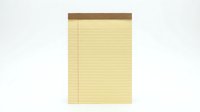 Yellow lined notepad with brown header strip on white background for office supplies, stationery design, business planning and note-taking concepts.