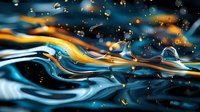 Abstract liquid waves in blue and gold colors with glowing particles and dynamic fluid motion create mesmerizing background for luxury designs.