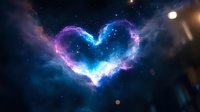 Cosmic heart-shaped nebula glowing in purple and blue colors against starry space background for romantic astronomy designs and celestial love concepts.