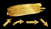Gold watercolor brush stroke banner and arrow set, isolated on transparent background. Ready for stickers, t-shirt design, sublimation, and print on demand.